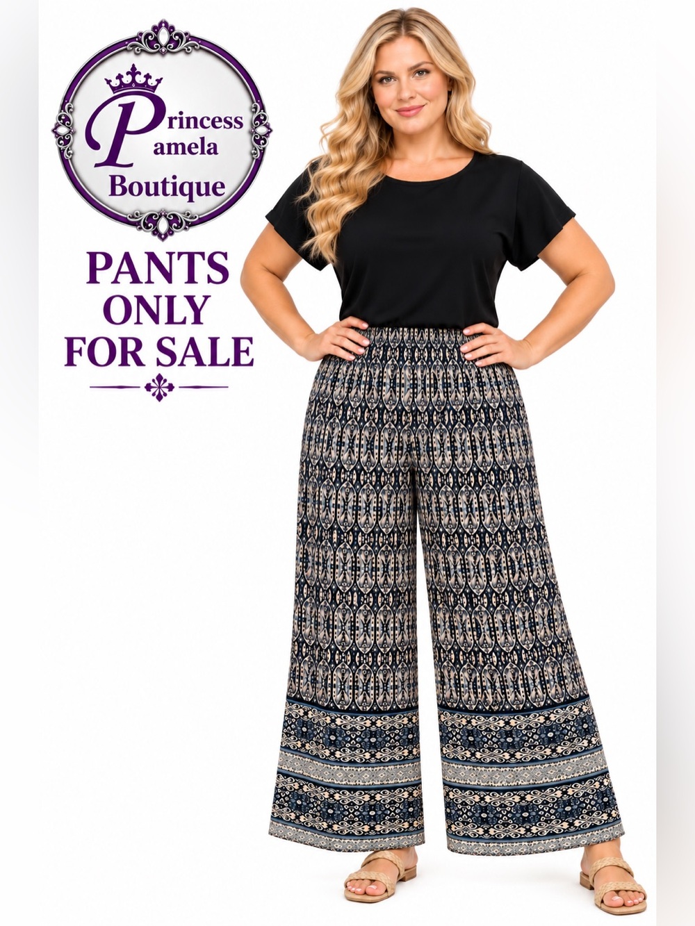 Item# 52-4 Democracy Pull-On Boho Geometric Print Wide-Leg Crop Pant-Size 1X